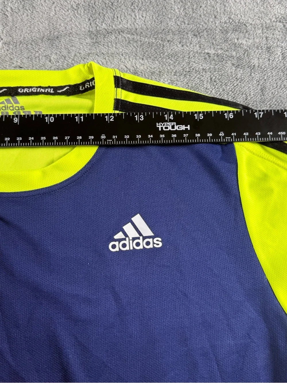Adidas Climacool Athletic Size M T-Shirt Blue Neon Yellow Graphic Shoe Logo
